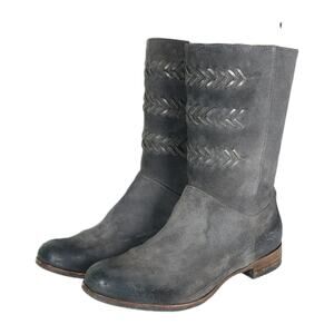 UGG Women's Caylin US 7 Gray Burnished Suede Braided Zip Riding Boots